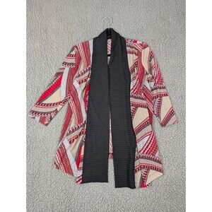 Chico's Top Holiday Red Black 3/4 Sleeve Open Knit Cardigan Size 0 Small Stretch